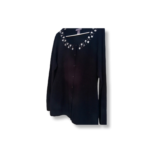 Laura Scott Black Jeweled Cardigan Sweater Size L Acrylic - Picture 2 of 4